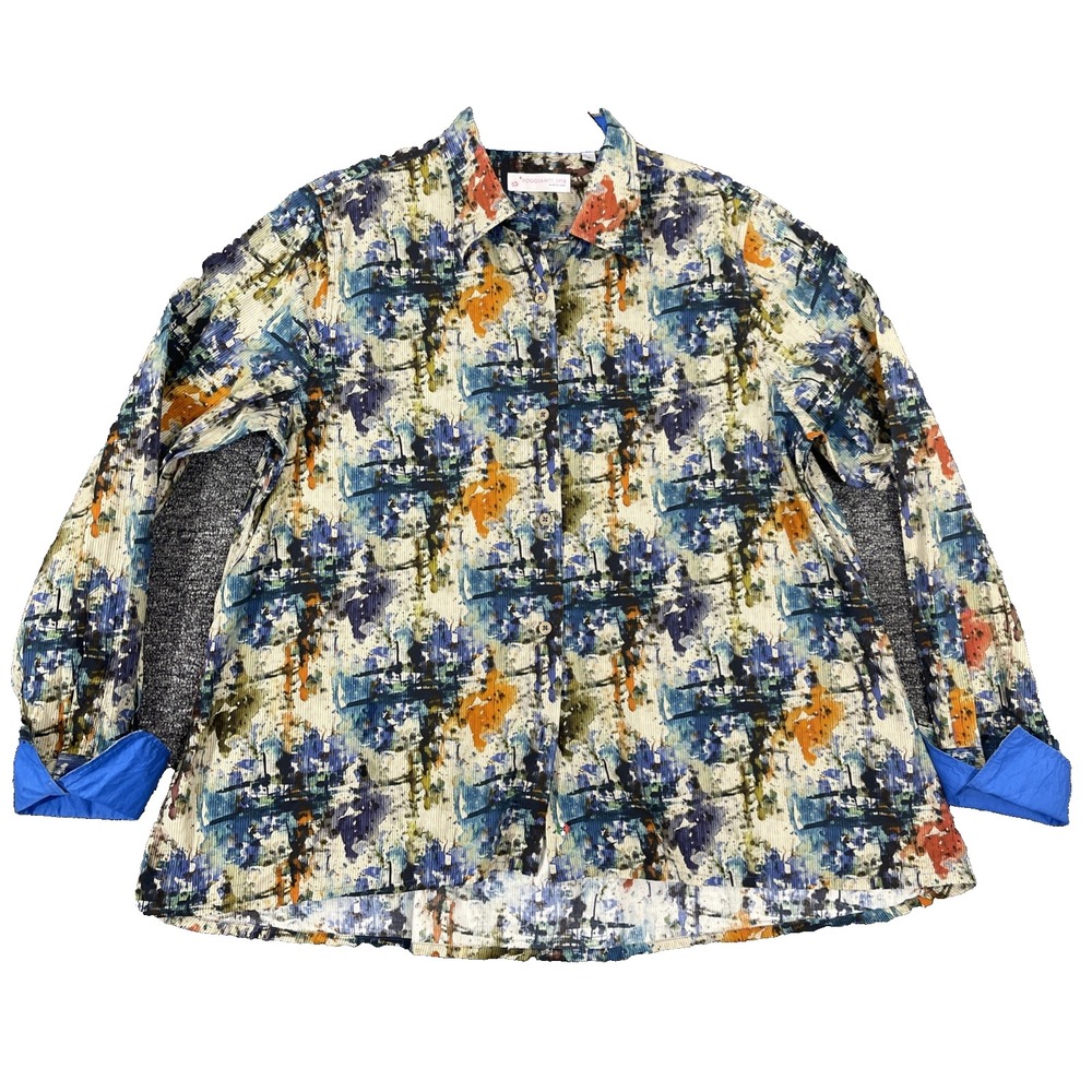Poggianti 1958 Multicolored Paint Splats Cotton Button Down LS Shirt Italy US 14